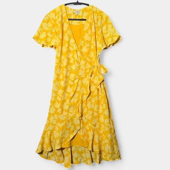 Joie Amelian Floral Wrap Dress Yellow M Romantic Feminine Resort Garden Party - Picture 1 of 12